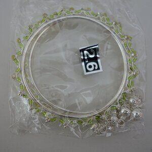 Beautiful 2 Bracelet/Bangle Diameter 2.5" White Metal & Green Color Bead Vintage